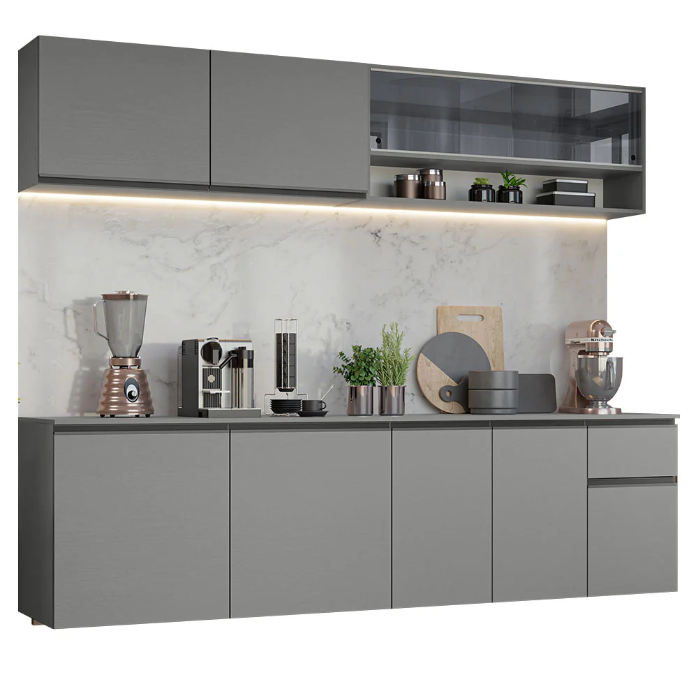 Armário de Cozinha Completa Suspenso 240cm Cinza Nice Madesa 05 - Image 2