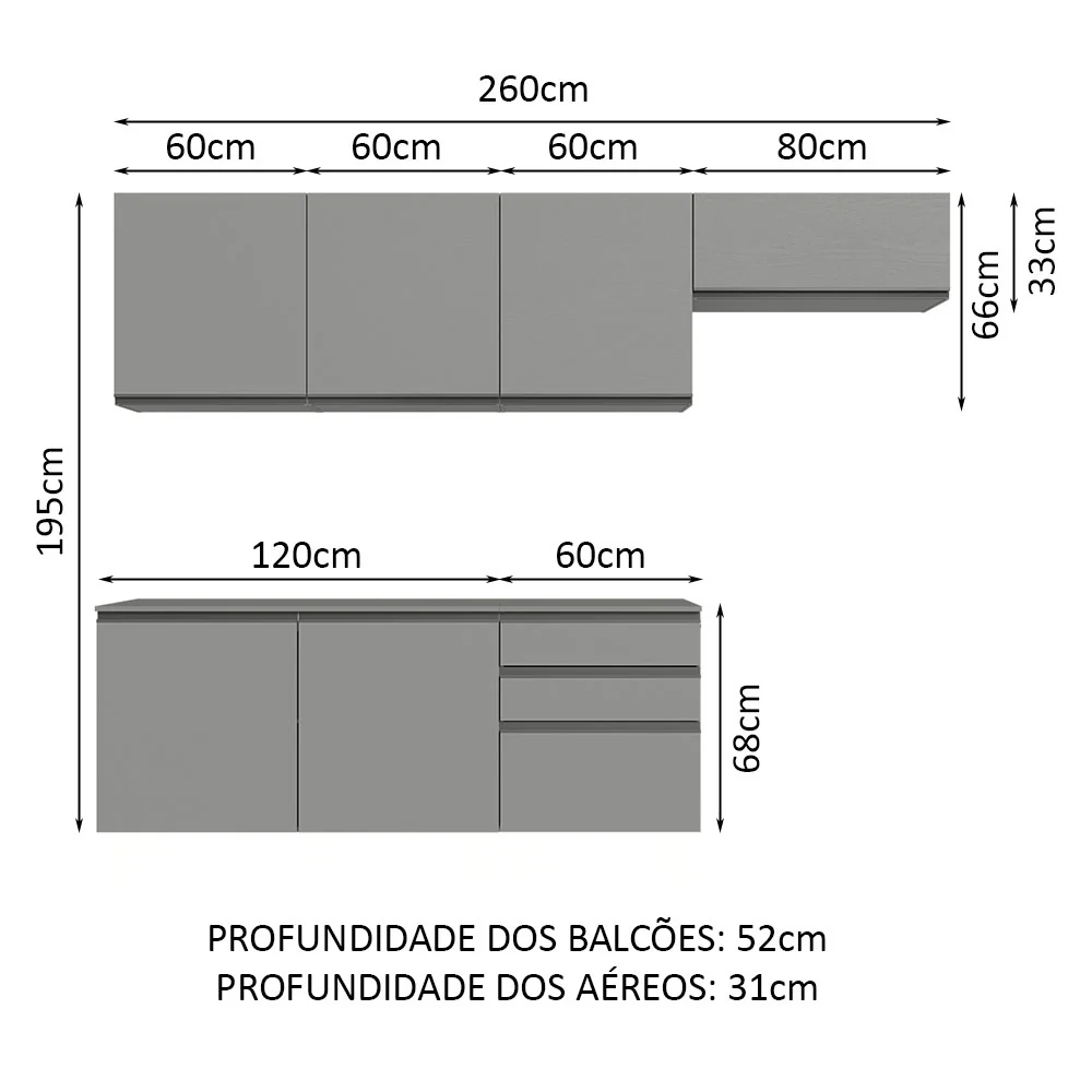 Armário de Cozinha Completa Suspenso 260cm Cinza Nice Madesa 13 - Image 3