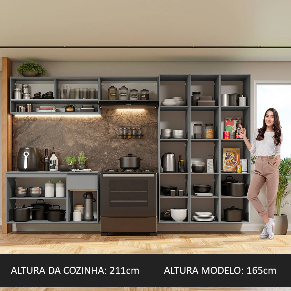 Armário de Cozinha Completa Suspenso 320cm Cinza Nice Madesa 04 - Image 5