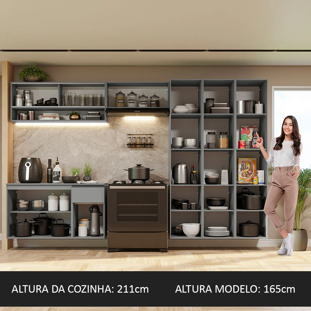 Armário de Cozinha Completa Suspenso 320cm Cinza Nice Madesa 05 - Image 5