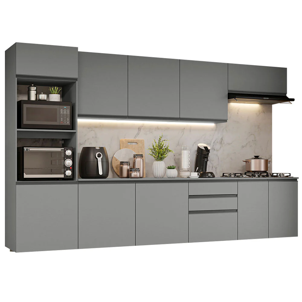 Armário de Cozinha Completa Suspenso 320cm Cinza Nice Madesa 07 - Image 2