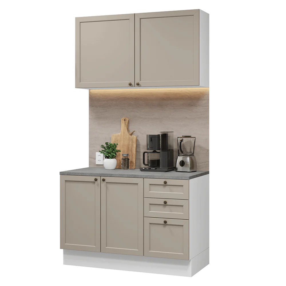 Armário de Cozinha Compacta 120 cm Branco/Crema Vik Madesa 01 - Image 2