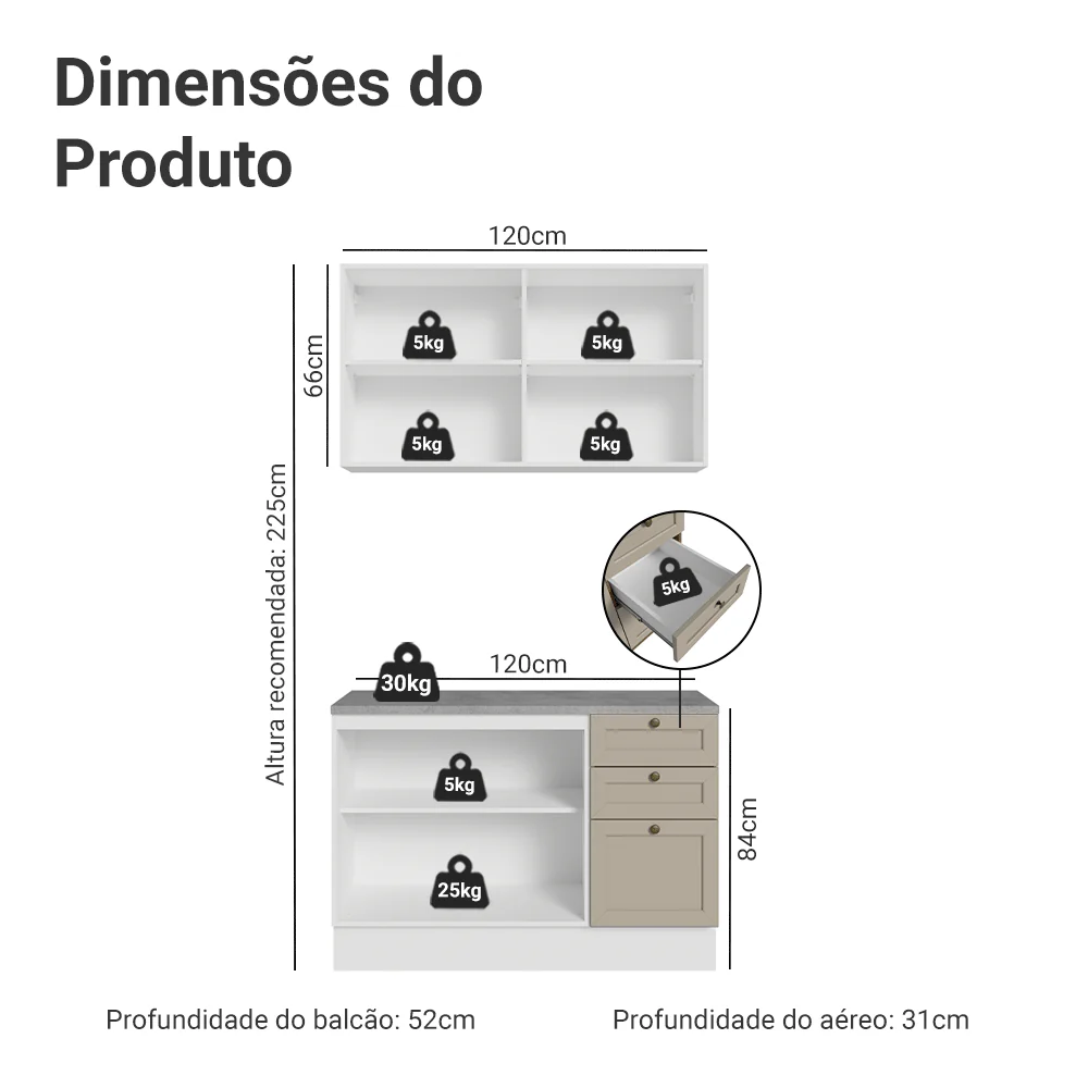 Armário de Cozinha Compacta 120 cm Branco/Crema Vik Madesa 01 - Image 3
