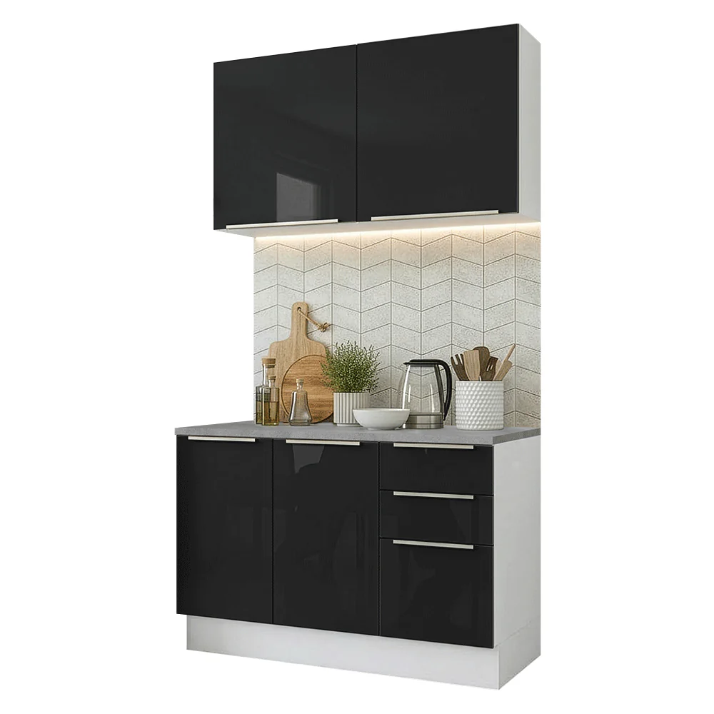 Armário de Cozinha Compacta 120 cm Branco/Preto Lux Madesa 01 - Image 2