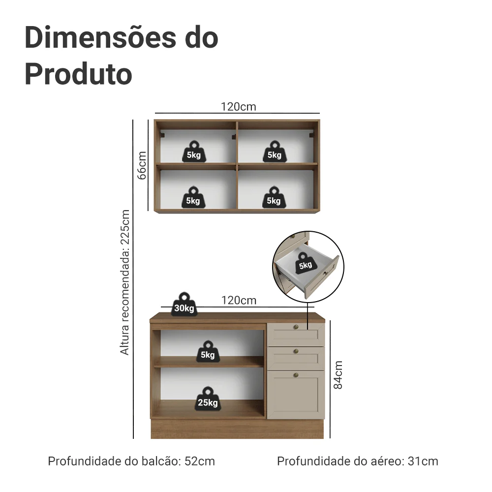 Armário de Cozinha Compacta 120 cm Rustic/Crema Vik Madesa 01 - Image 3