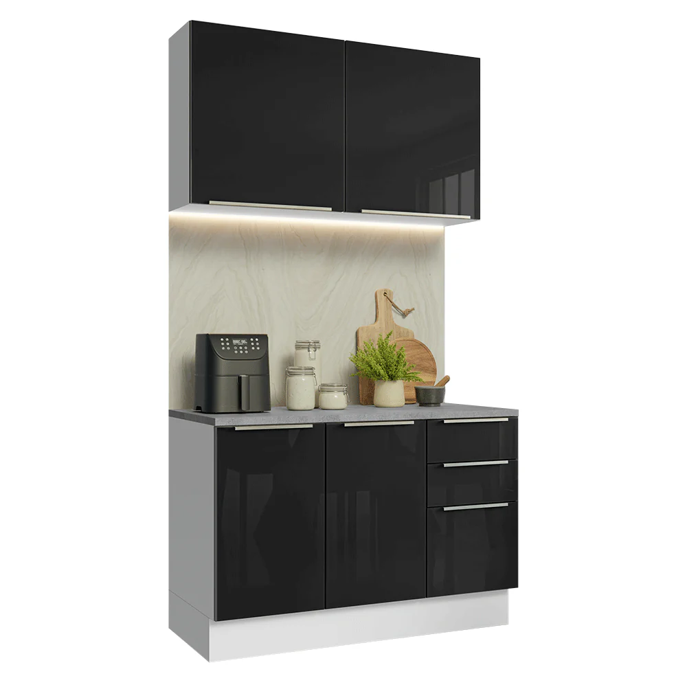 Armário de Cozinha Compacta 120 x 60 cm Branco/Preto Lux Madesa 02 - Image 2