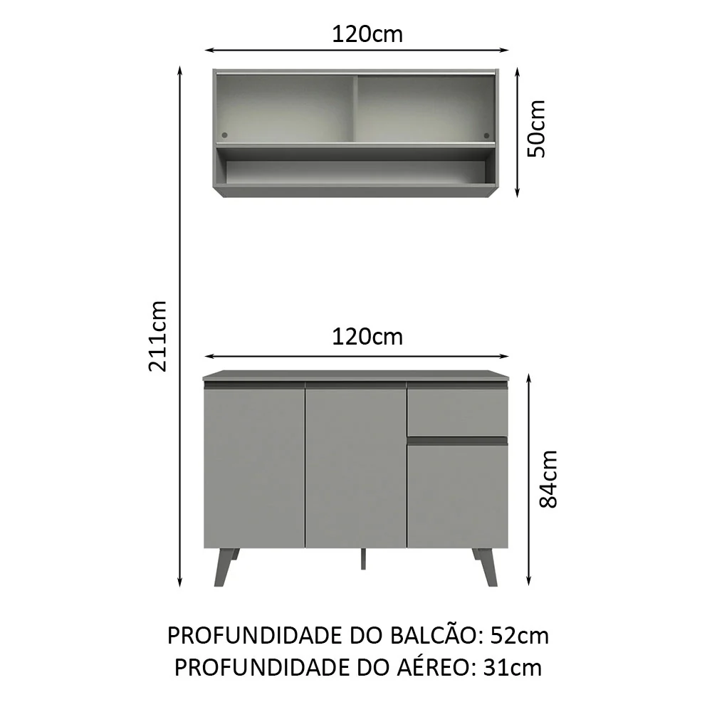Armário de Cozinha Compacta 120cm Cinza Nice Madesa 02 - Image 3