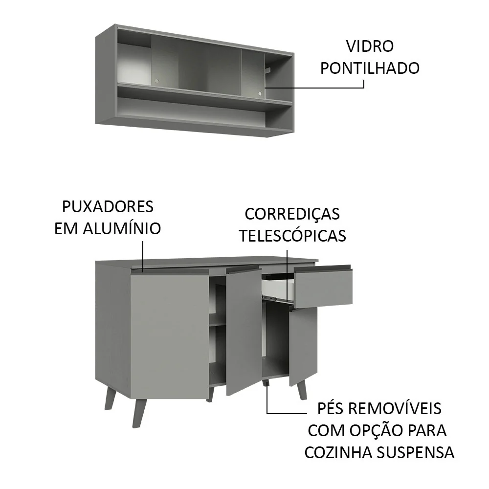 Armário de Cozinha Compacta 120cm Cinza Nice Madesa 02 - Image 4