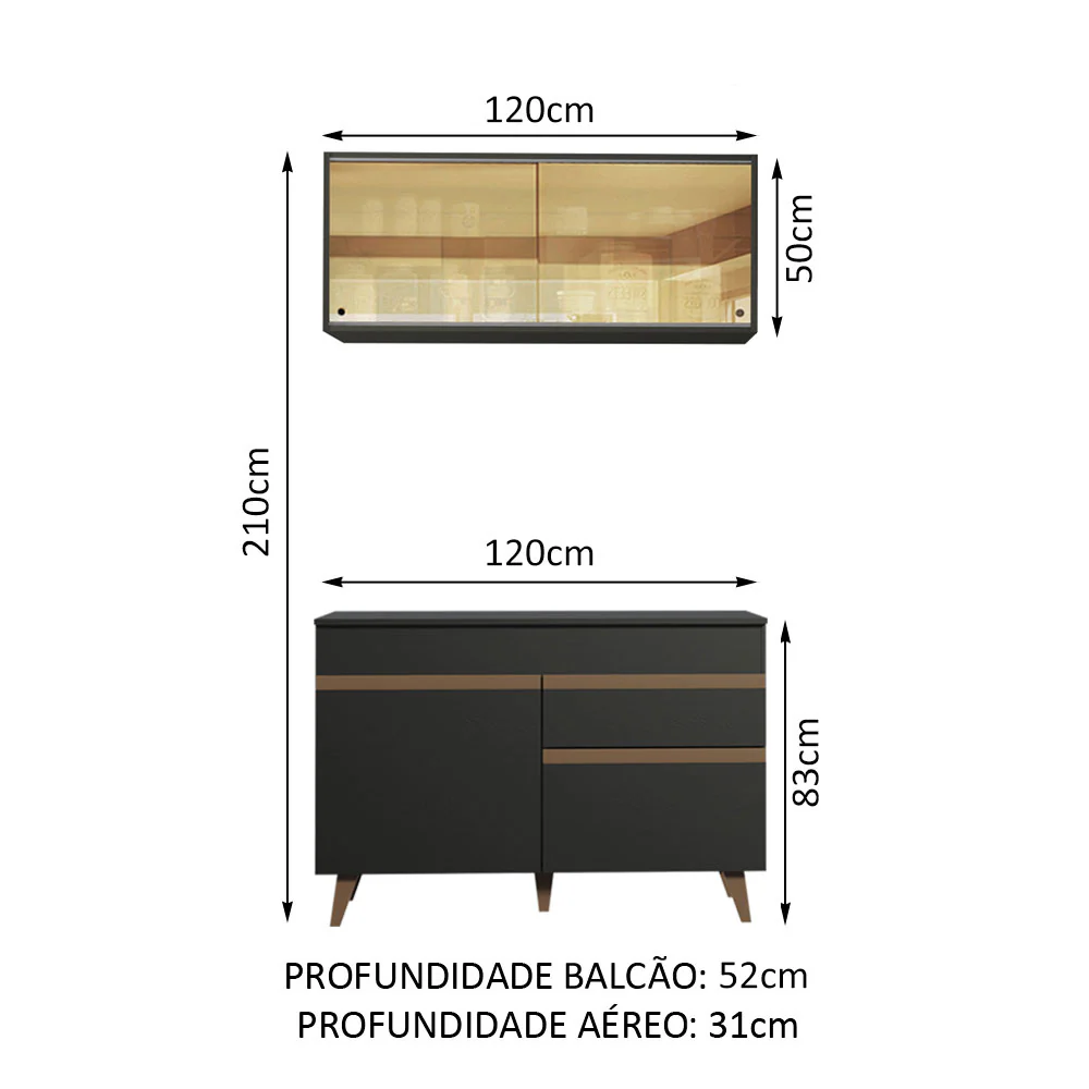 Armário de Cozinha Compacta 120cm Preto Reims Madesa 01 - Image 3