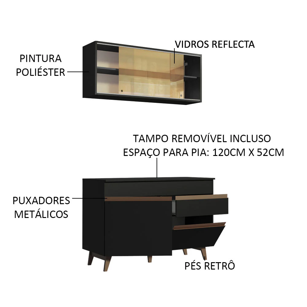 Armário de Cozinha Compacta 120cm Preto Reims Madesa 01 - Image 4