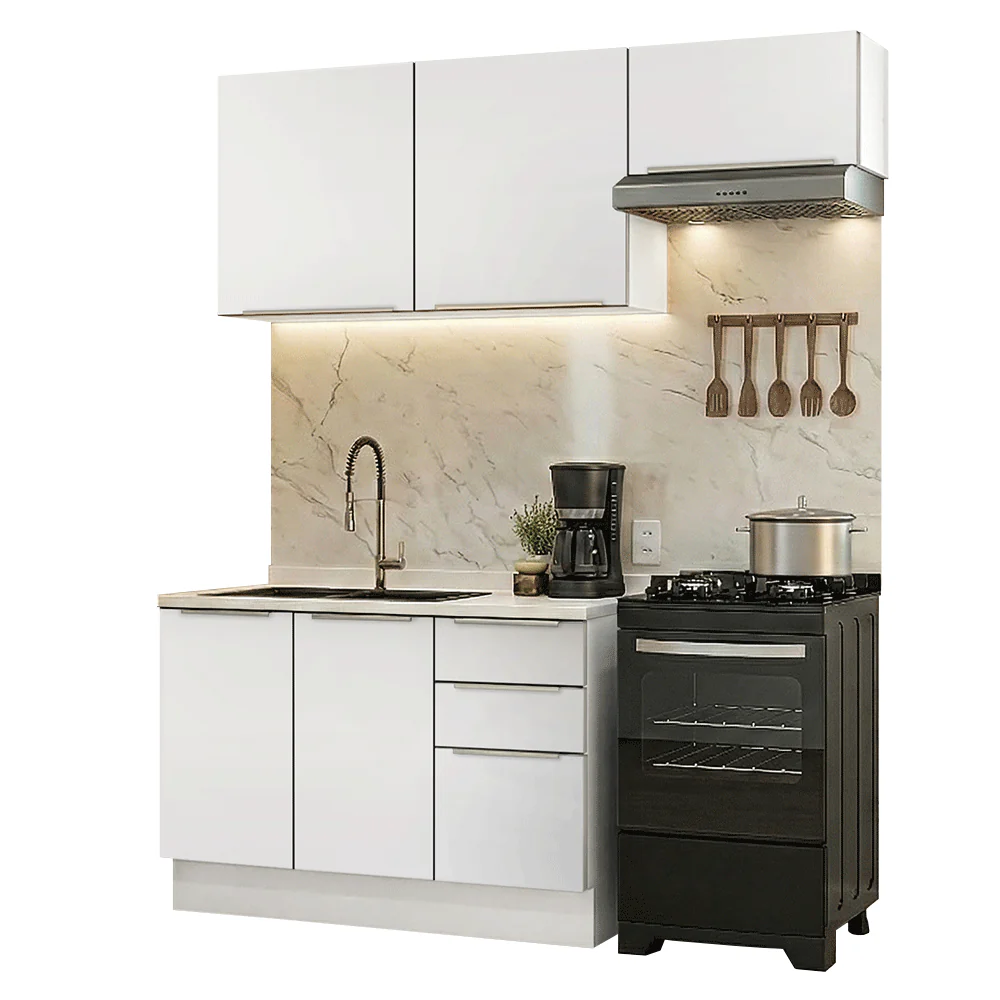 Armário de Cozinha Compacta 180 x 60 cm Branco/Branco Veludo Lux Madesa 03 - Image 2