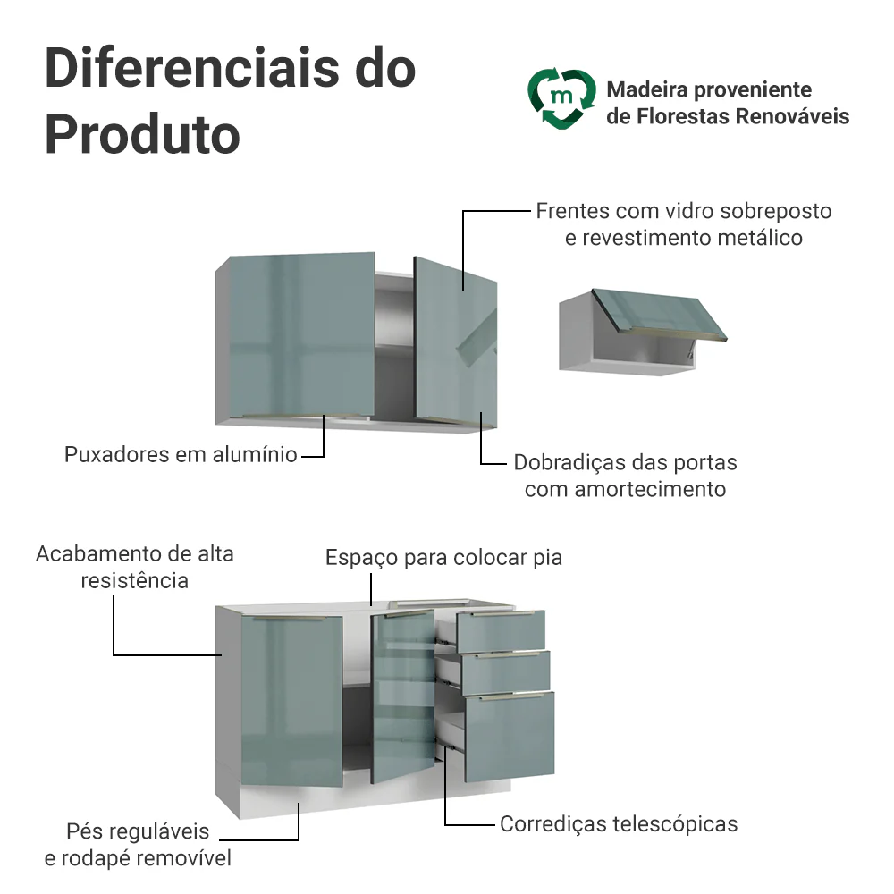 Armário de Cozinha Compacta 180 cm Branco/Cinza Lux Madesa 02 - Image 4