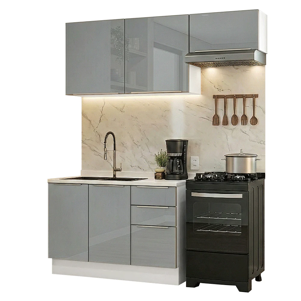Armário de Cozinha Compacta 180 x 60 cm Branco/Cinza Lux Madesa 03 - Image 2