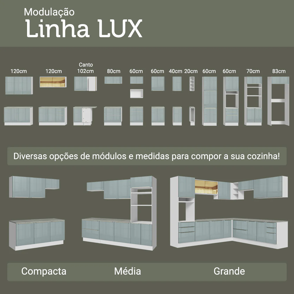 Armário de Cozinha Compacta 180 cm Branco/Cinza Lux Madesa 04 - Image 10