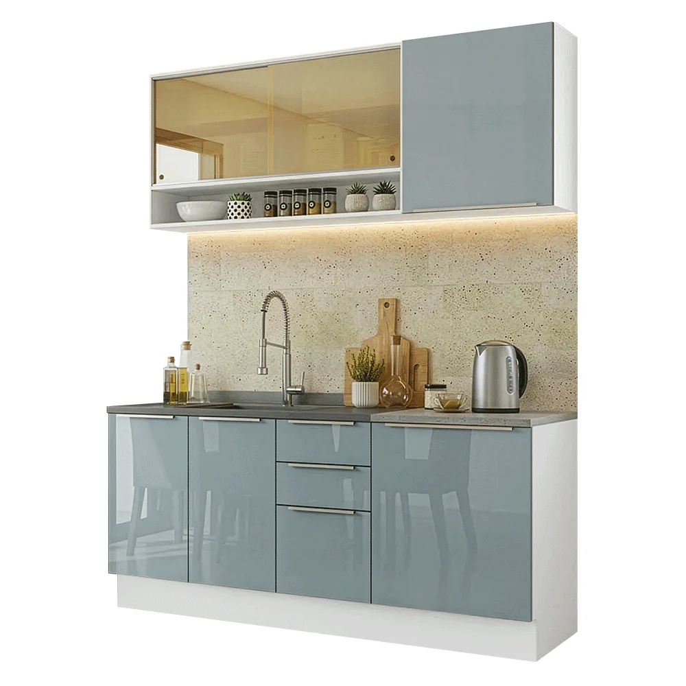 Armário de Cozinha Compacta 180 cm Branco/Cinza Lux Madesa 04 - Image 2
