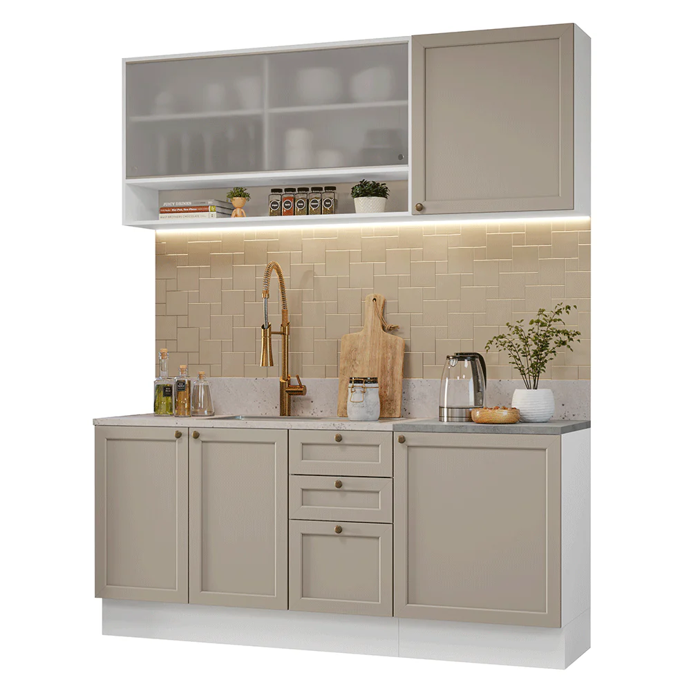 Armário de Cozinha Compacta 180 cm Branco/Crema Vik Madesa 03 - Image 2