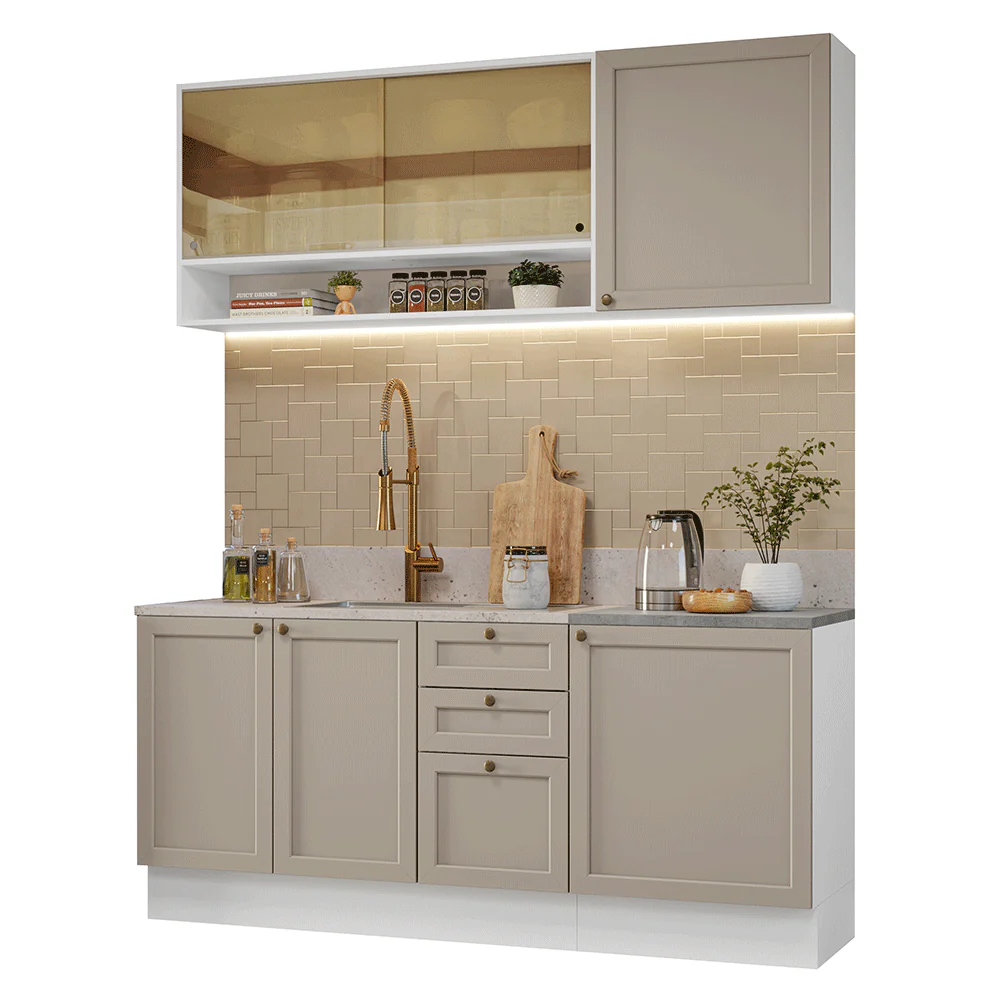 Armário de Cozinha Compacta 180 cm Branco/Crema Vik Madesa 04 - Image 2