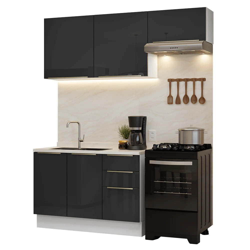Armário de Cozinha Compacta 180 cm Branco/Preto Lux Madesa 02 - Image 2