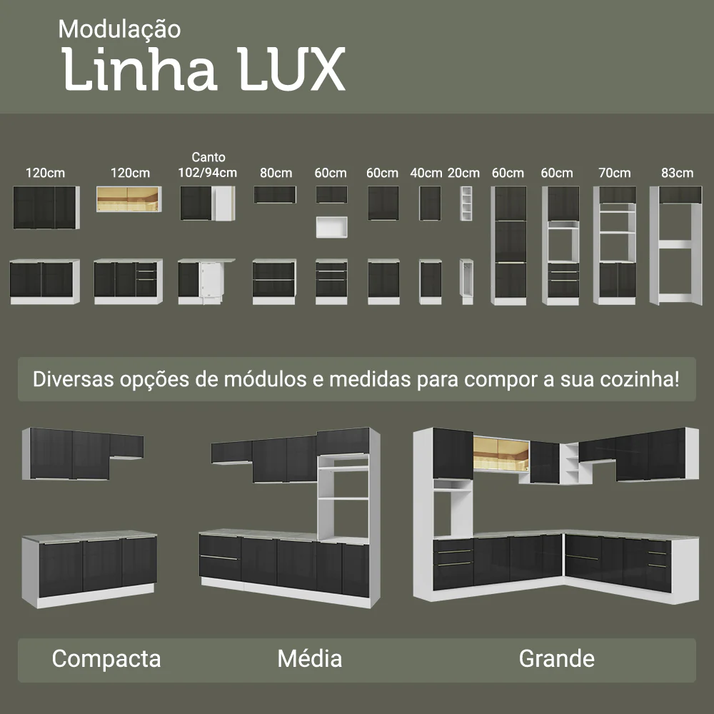 Armário de Cozinha Compacta 180 x 60 cm Branco/Preto Lux Madesa 03 - Image 10