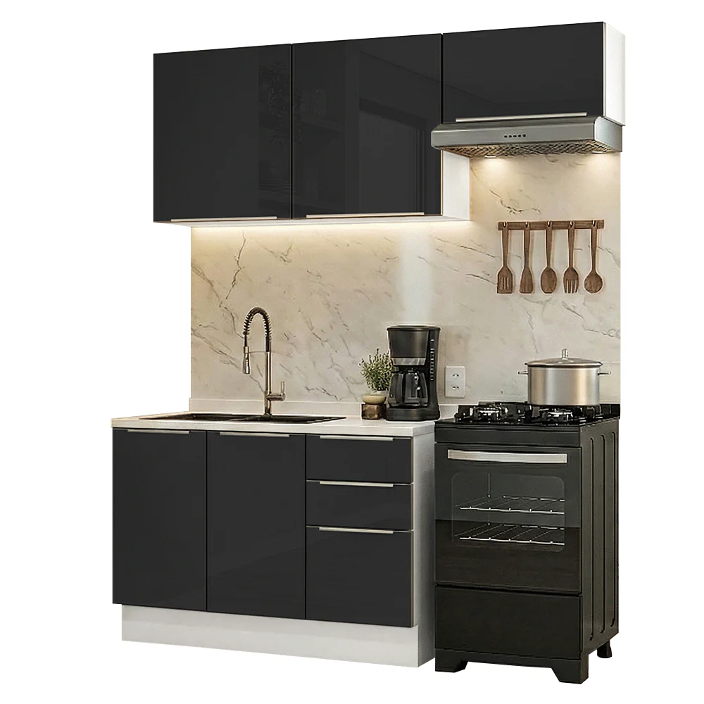Armário de Cozinha Compacta 180 x 60 cm Branco/Preto Lux Madesa 03 - Image 2