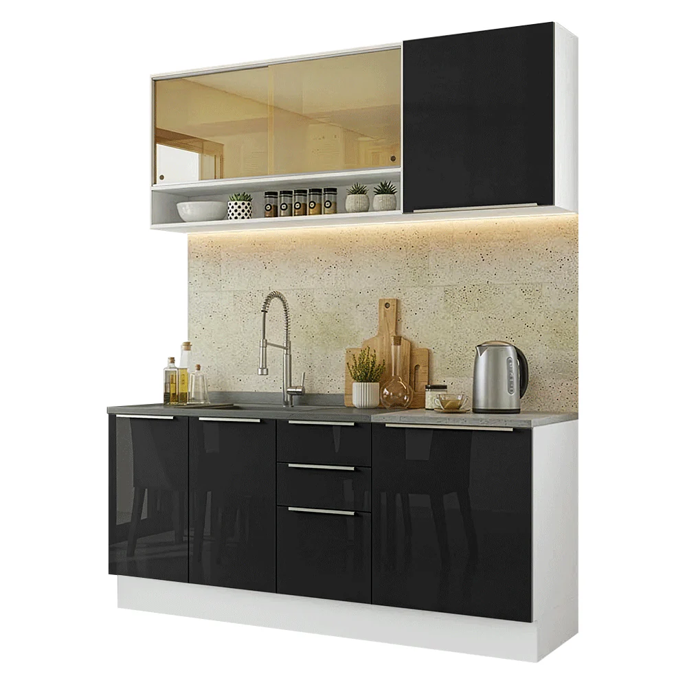 Armário de Cozinha Compacta 180 cm Branco/Preto Lux Madesa 04 - Image 2