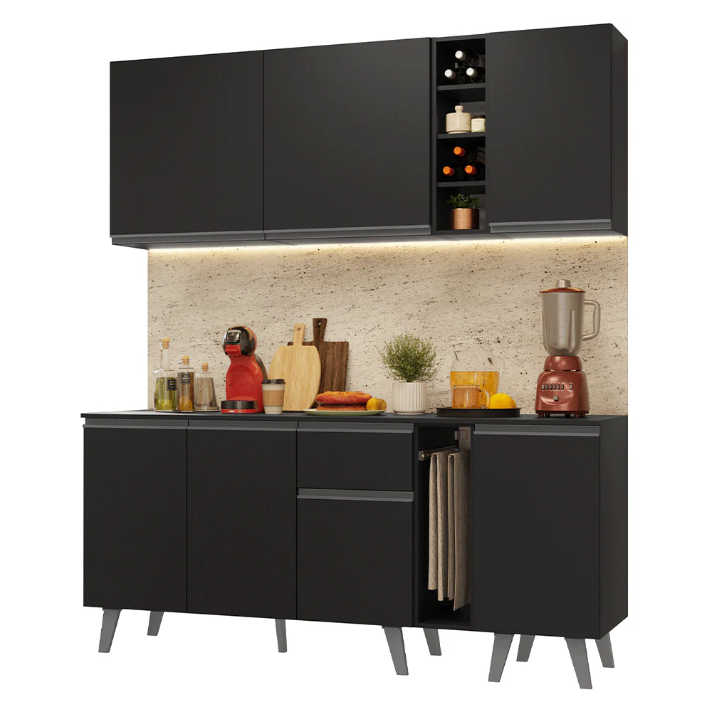 Armário de Cozinha Compacta 180 cm Preto Nice Madesa 01 - Image 2