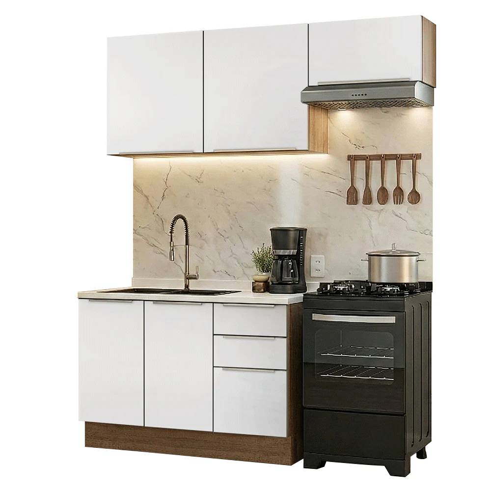 Armário de Cozinha Compacta 180 x 60 cm Rustic/Branco Veludo Lux Madesa 03 - Image 2