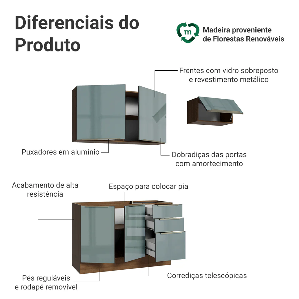 Armário de Cozinha Compacta 180 cm Rustic/Cinza Lux Madesa 02 - Image 4
