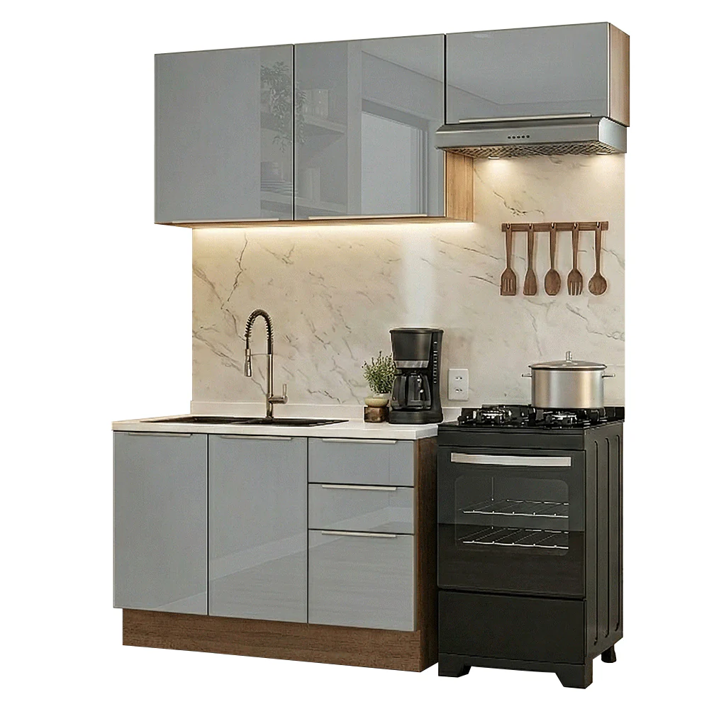 Armário de Cozinha Compacta 180 x 60 cm Rustic/Cinza Lux Madesa 03 - Image 2
