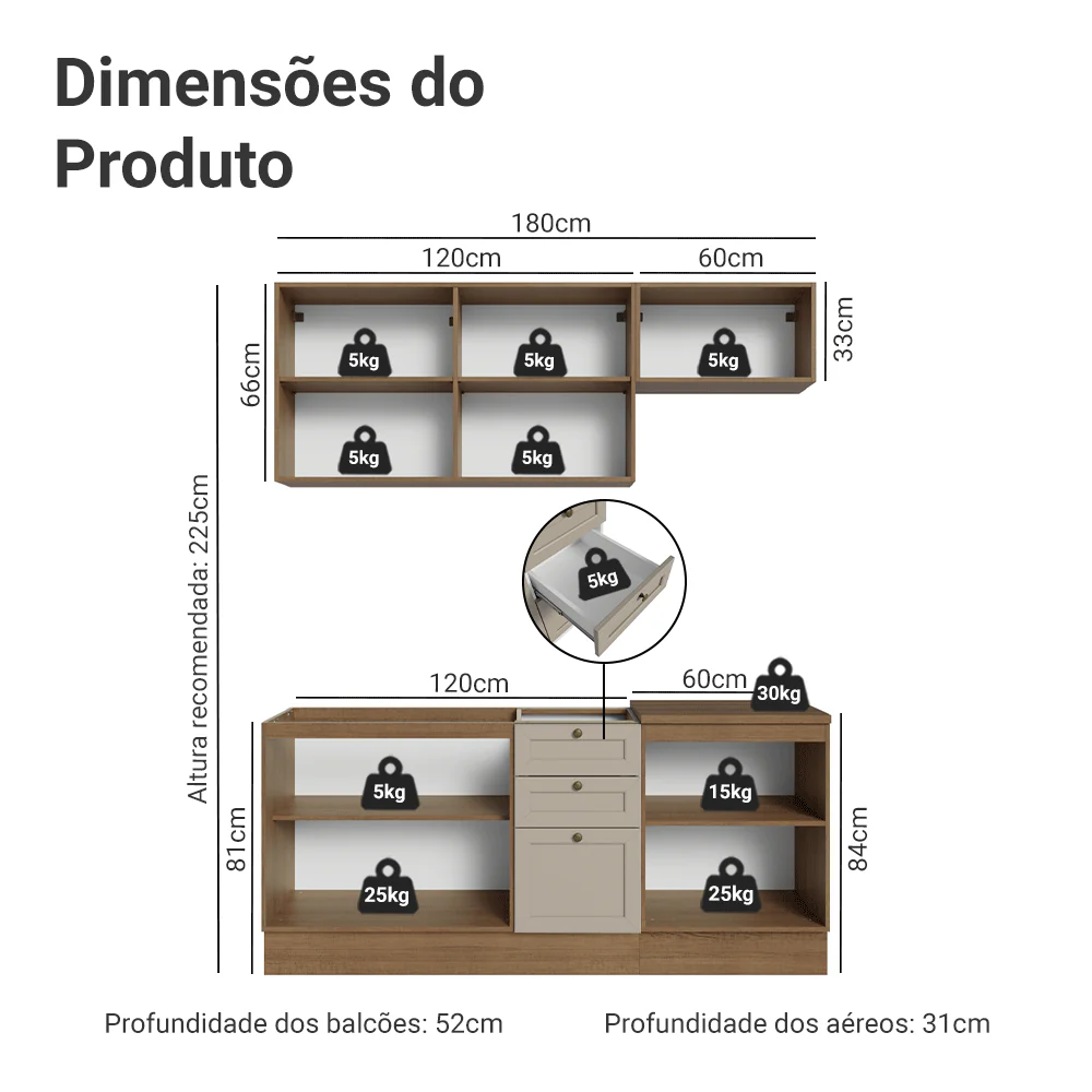 Armário de Cozinha Compacta 180 cm Rustic/Crema Vik Madesa 01 - Image 3