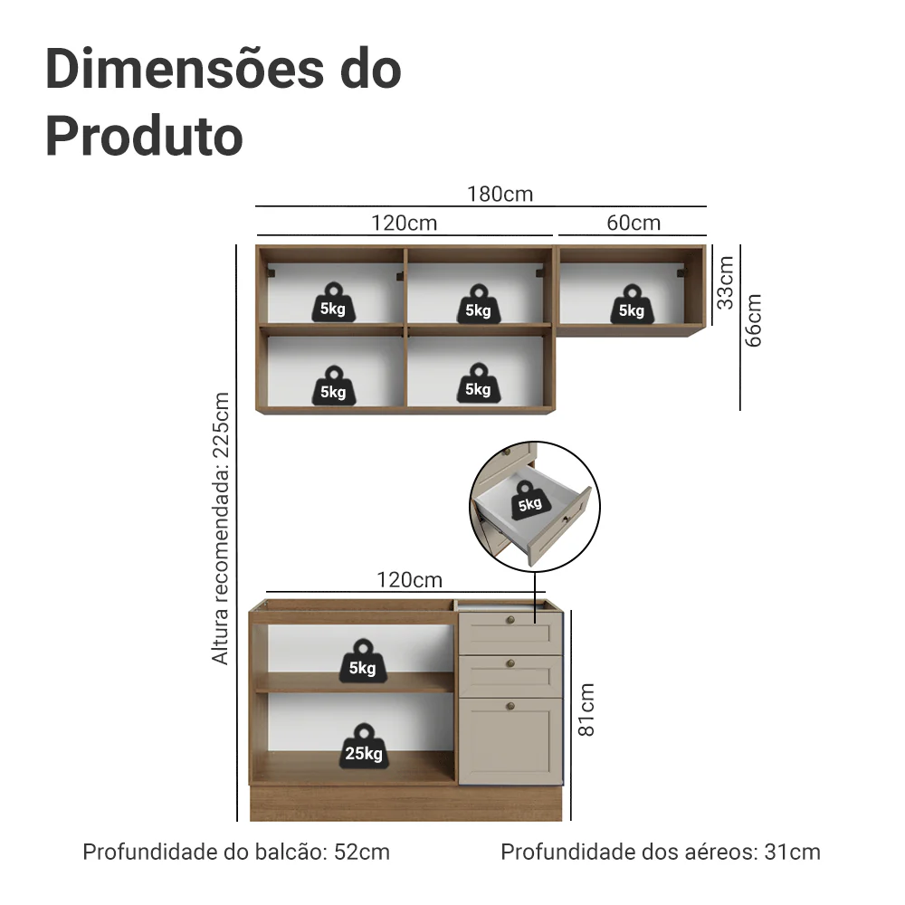 Armário de Cozinha Compacta 180 cm Rustic/Crema Vik Madesa 02 - Image 3