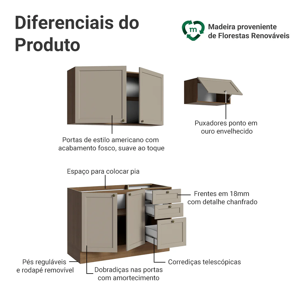 Armário de Cozinha Compacta 180 cm Rustic/Crema Vik Madesa 02 - Image 4