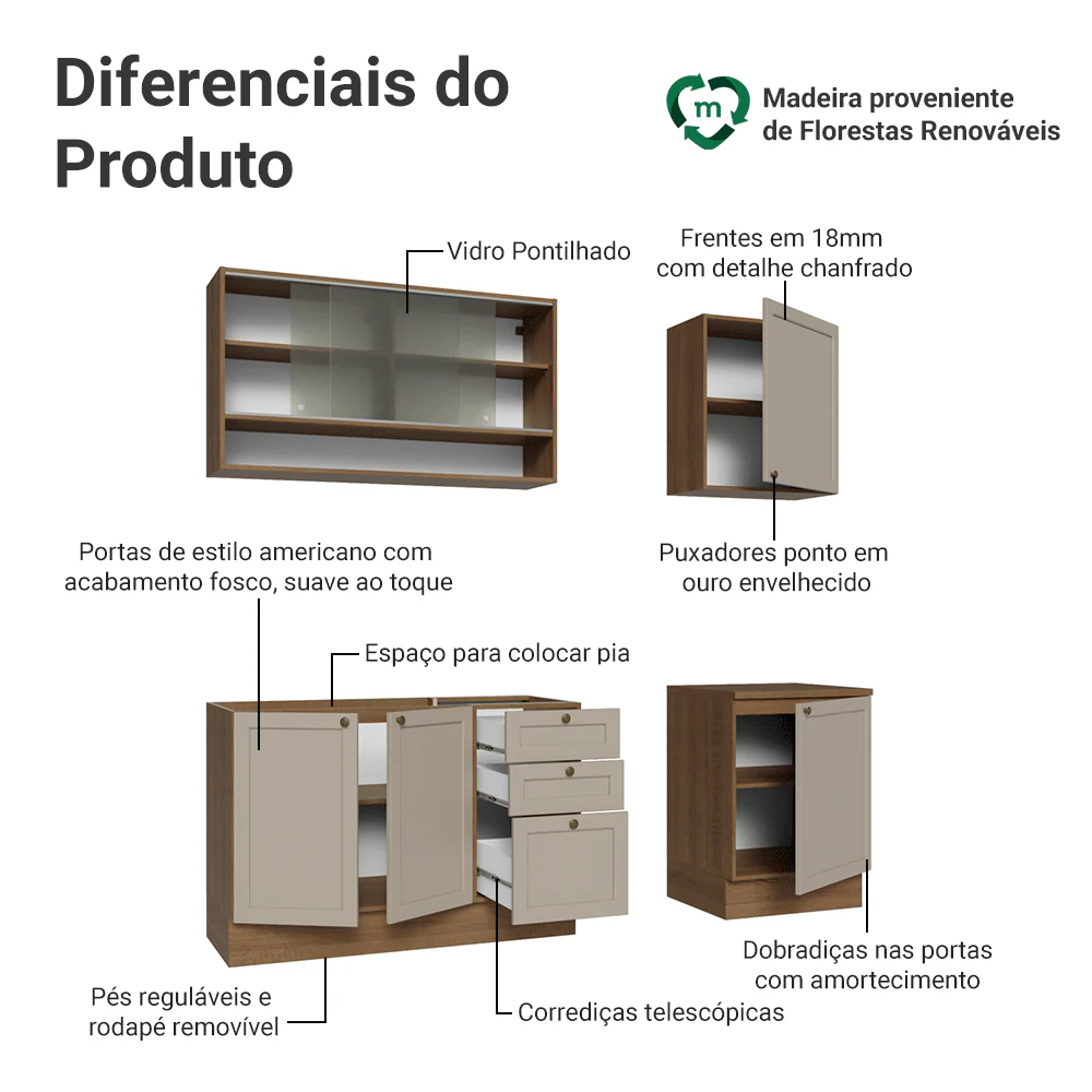 Armário de Cozinha Compacta 180 cm Rustic/Crema Vik Madesa 03 - Image 4