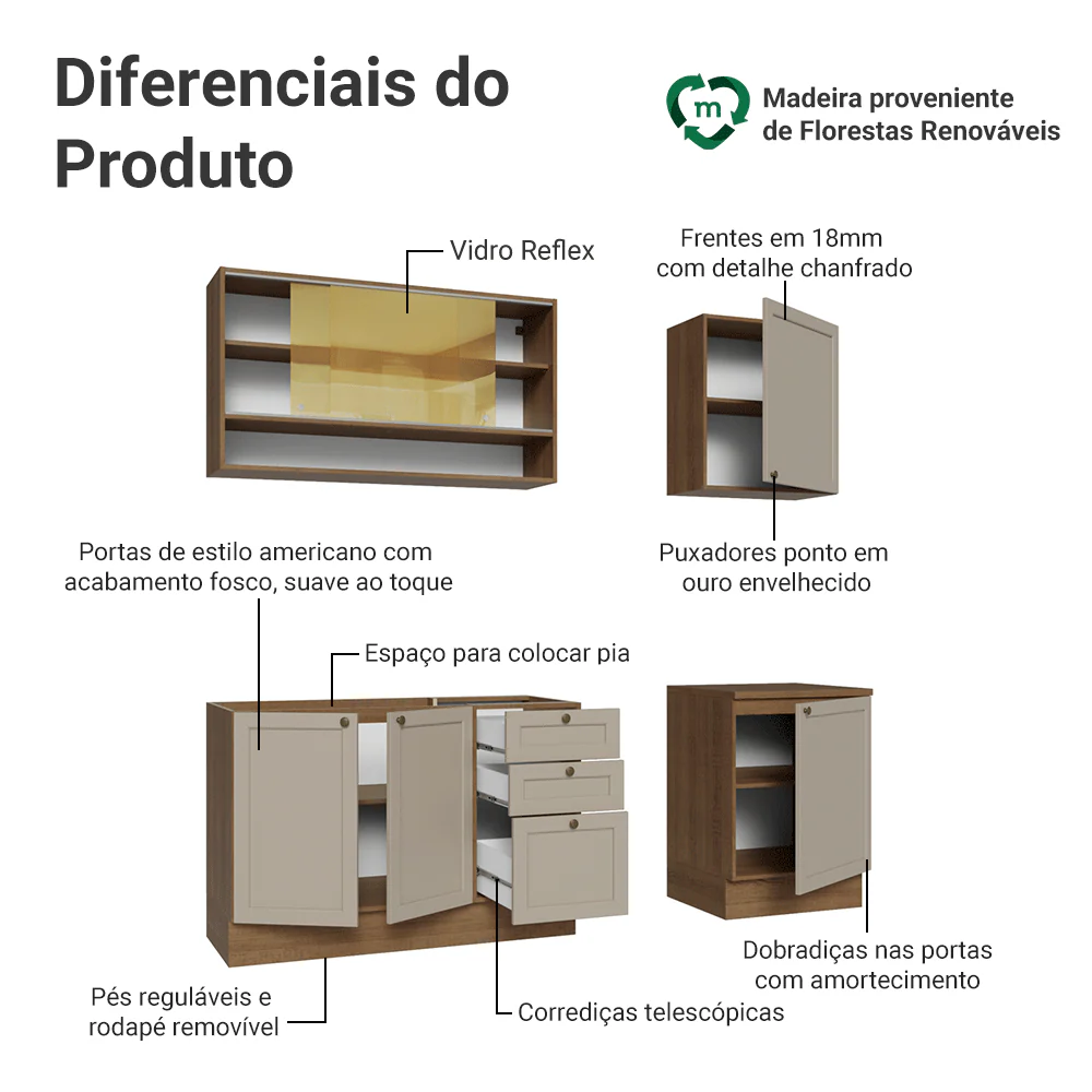 Armário de Cozinha Compacta 180 cm Rustic/Crema Vik Madesa 04 - Image 4