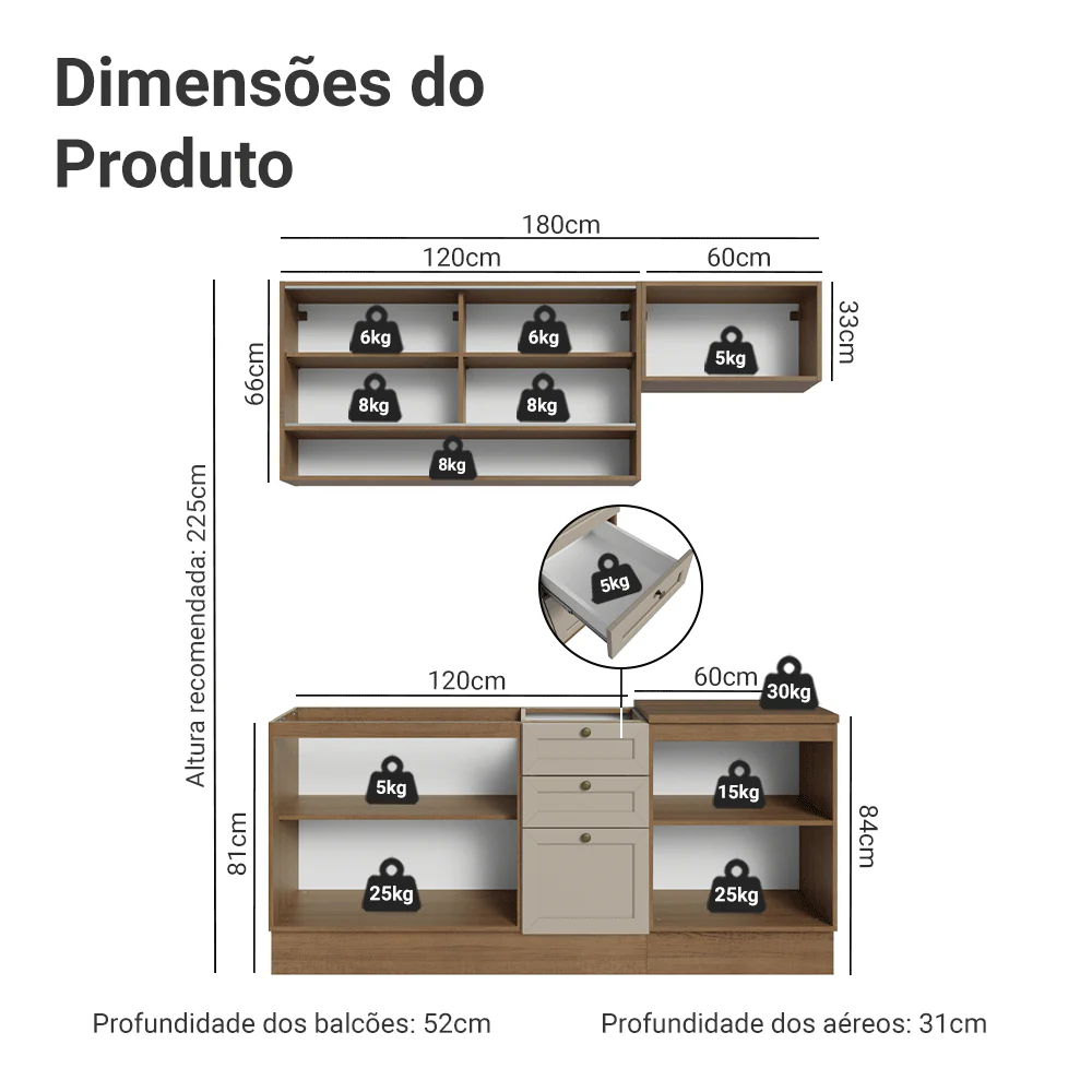 Armário de Cozinha Compacta 180 cm Rustic/Crema Vik Madesa 05 - Image 3