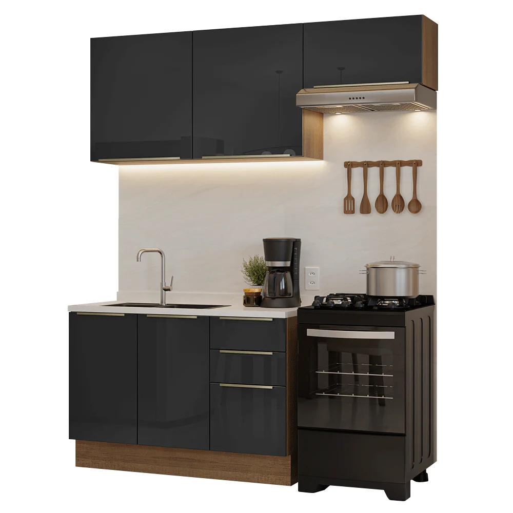 Armário de Cozinha Compacta 180 cm Rustic/Preto Lux Madesa 02 - Image 2