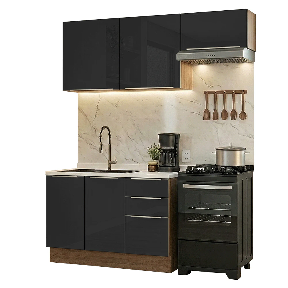 Armário de Cozinha Compacta 180 x 60 cm Rustic/Preto Lux Madesa 03 - Image 2