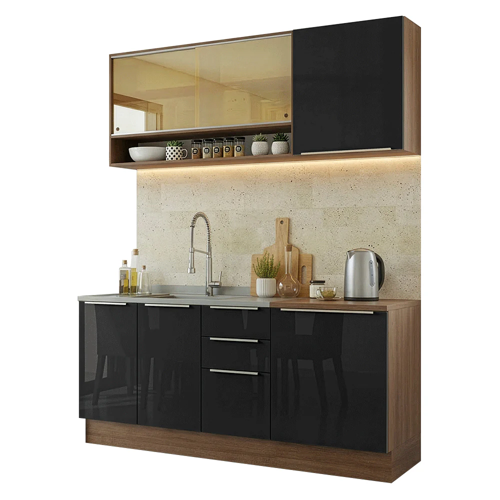 Armário de Cozinha Compacta 180 cm Rustic/Preto Lux Madesa 04 - Image 2