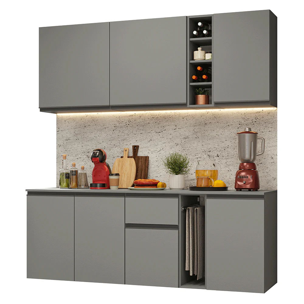 Armário de Cozinha Compacta 180 cm Suspenso Cinza Nice Madesa 04 - Image 2