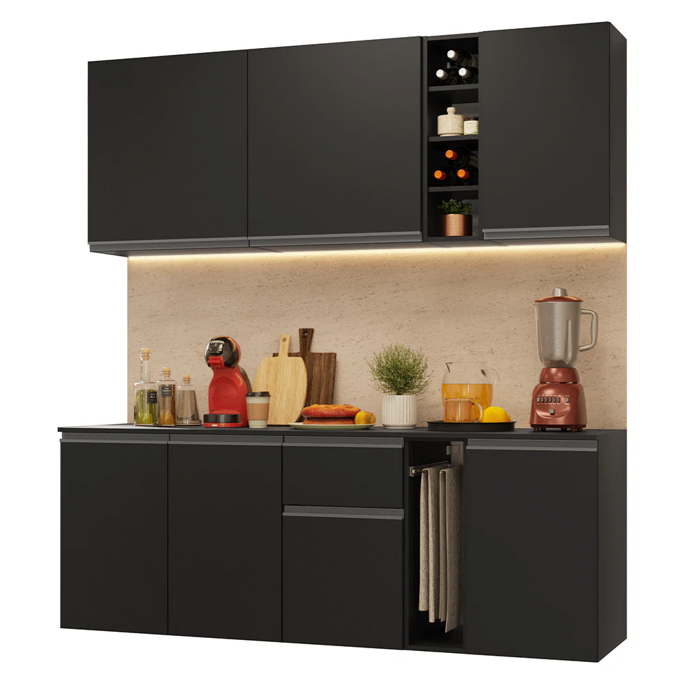 Armário de Cozinha Compacta 180 cm Suspenso Preto Nice Madesa 04 - Image 2