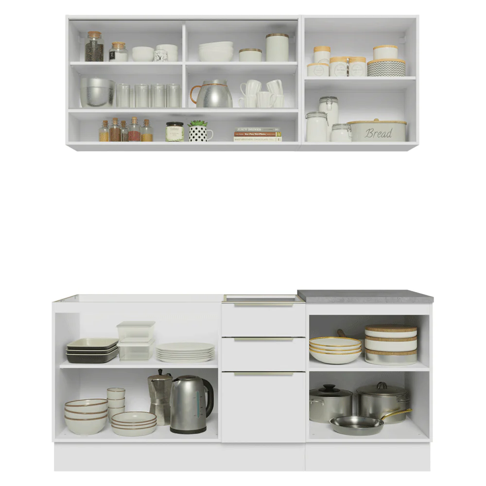 Armário de Cozinha Compacta 180 x 60 cm Branco/Branco Veludo Lux Madesa 05 - Image 11