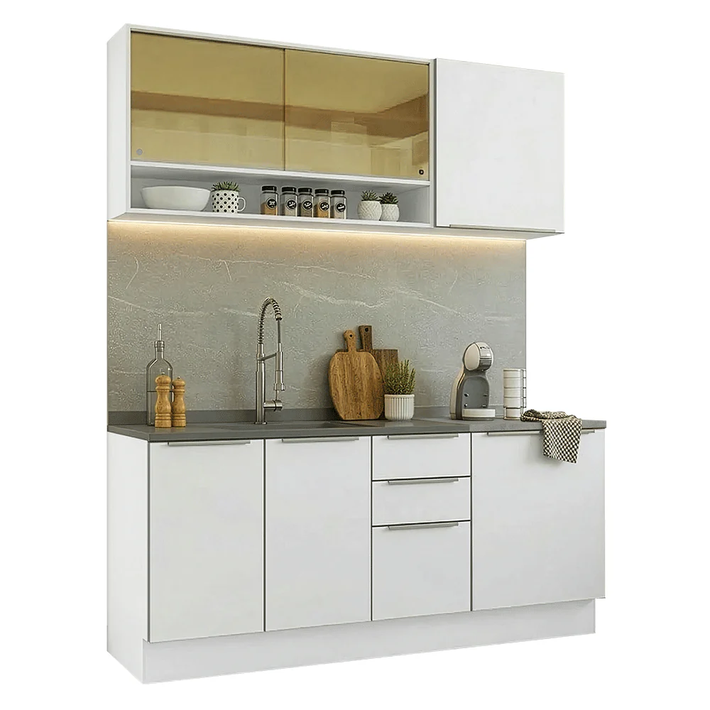 Armário de Cozinha Compacta 180 x 60 cm Branco/Branco Veludo Lux Madesa 05 - Image 2