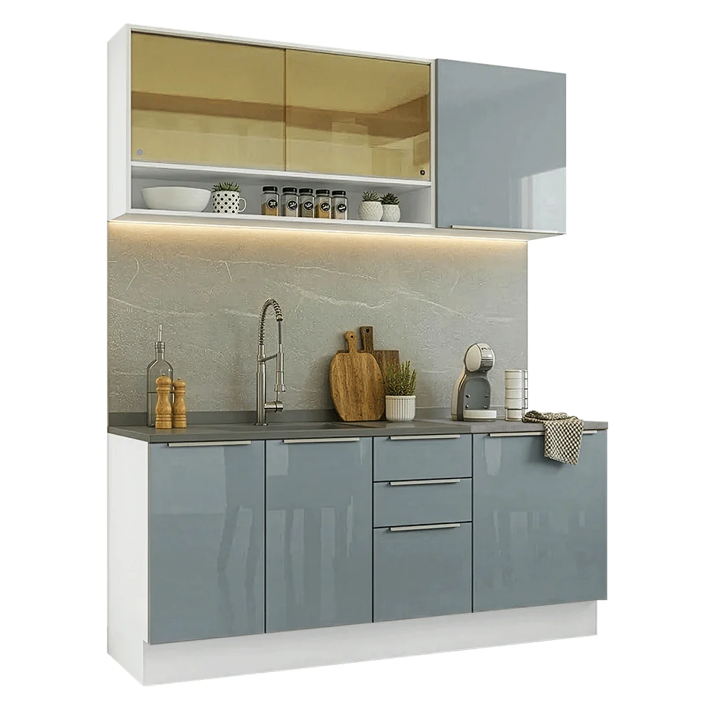 Armário de Cozinha Compacta 180 x 60 cm Branco/Cinza Lux Madesa 05 - Image 2
