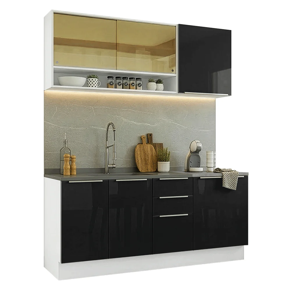 Armário de Cozinha Compacta 180 x 60 cm Branco/Preto Lux Madesa 05 - Image 2