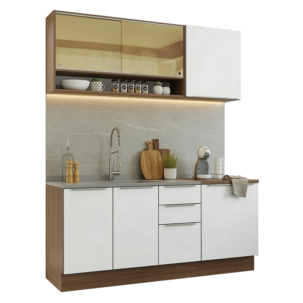 Armário de Cozinha Compacta 180 x 60 cm Rustic/Branco Veludo Lux Madesa 05 - Image 2