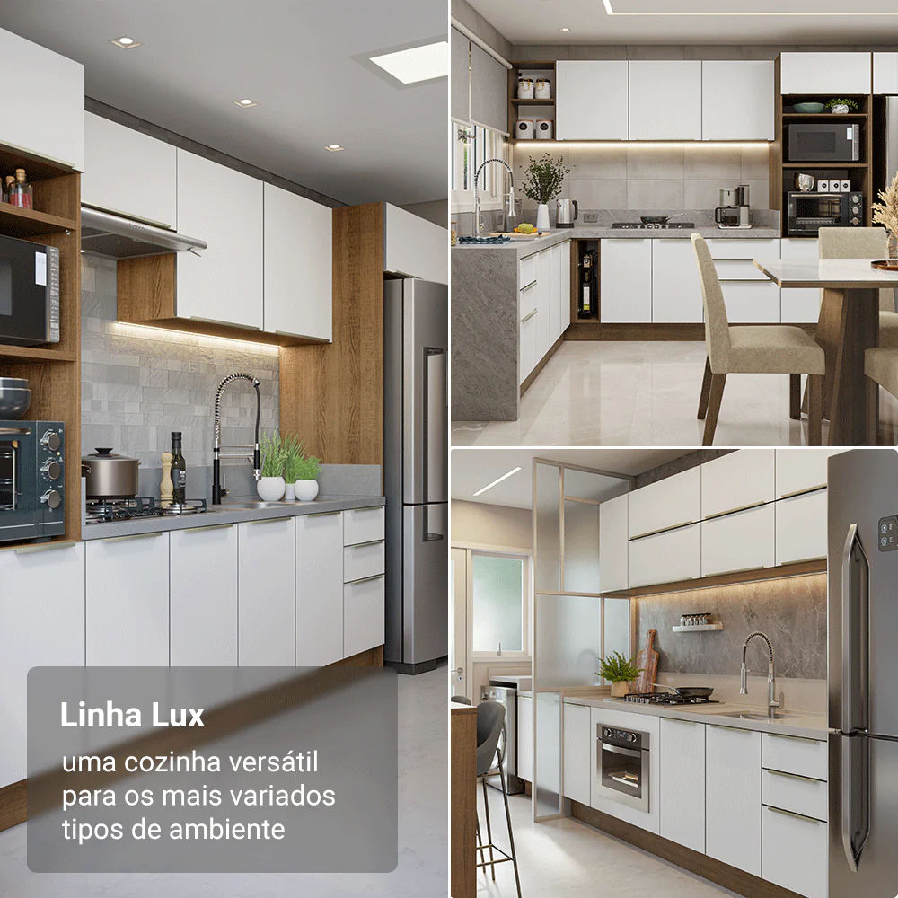 Armário de Cozinha Compacta 180 x 60 cm Rustic/Branco Veludo Lux Madesa 05 - Image 5