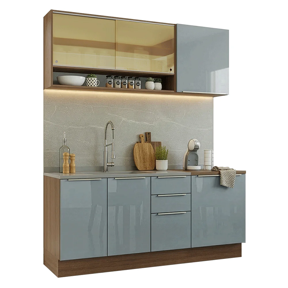 Armário de Cozinha Compacta 180 x 60 cm Rustic/Cinza Lux Madesa 05 - Image 2
