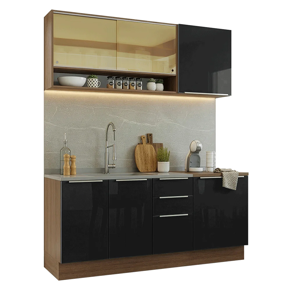 Armário de Cozinha Compacta 180 x 60 cm Rustic/Preto Lux Madesa 05 - Image 2