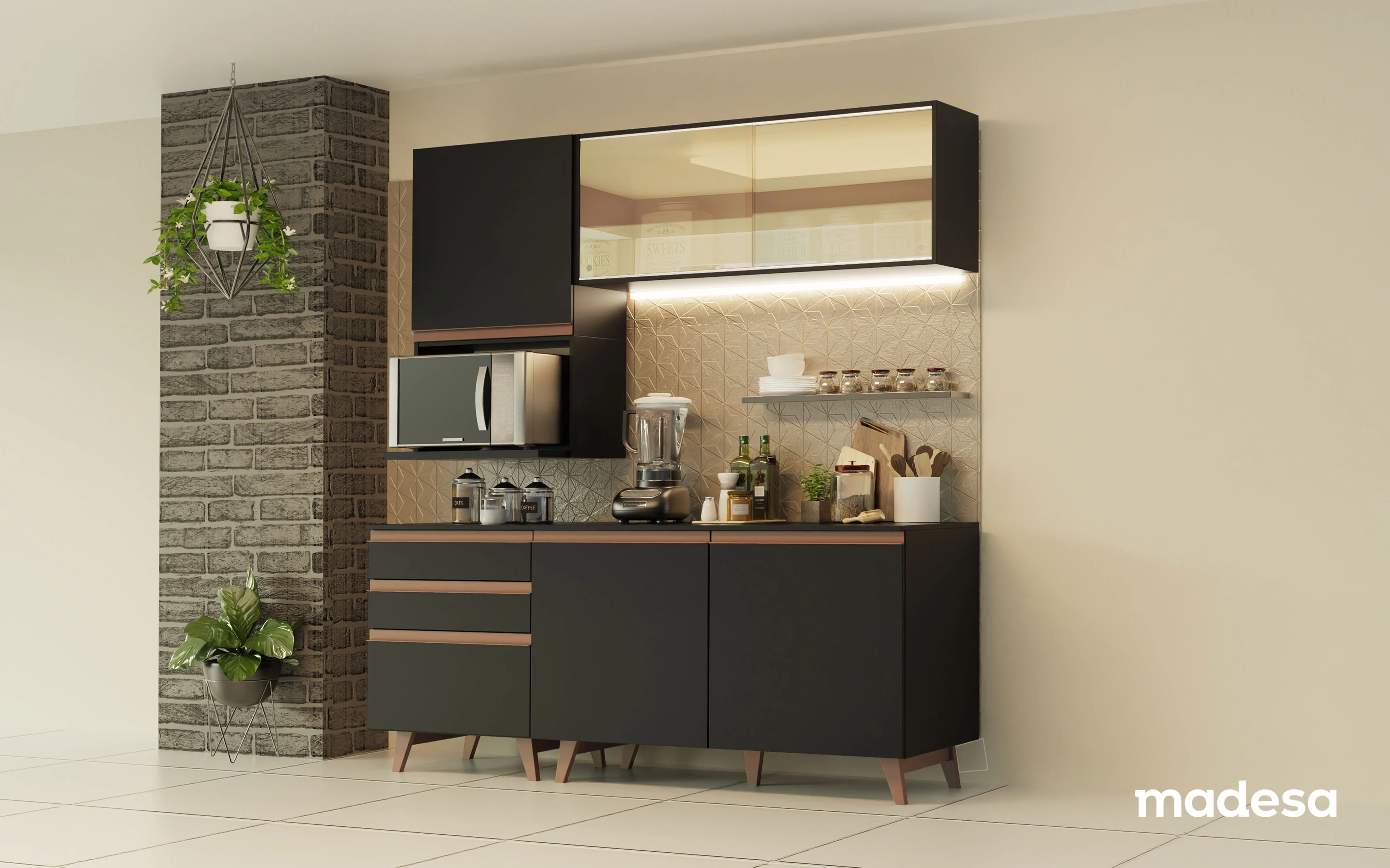Armário de Cozinha Compacta 180cm Preto Reims Madesa 01 - Image 12