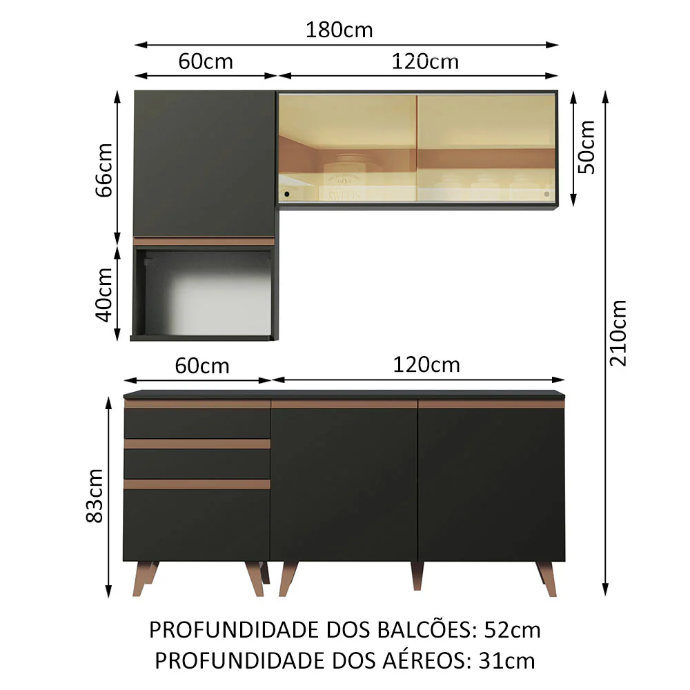 Armário de Cozinha Compacta 180cm Preto Reims Madesa 01 - Image 3